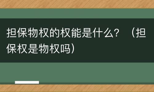 担保物权的权能是什么？（担保权是物权吗）