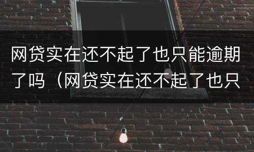 网贷实在还不起了也只能逾期了吗（网贷实在还不起了也只能逾期了吗为什么）