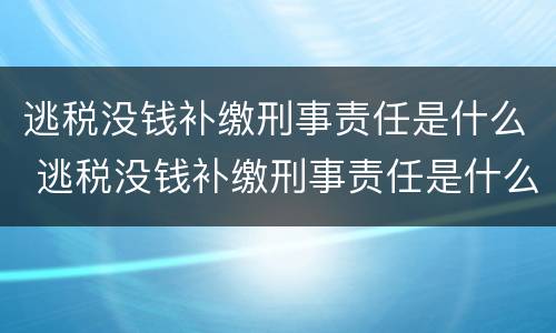 逃税没钱补缴刑事责任是什么 逃税没钱补缴刑事责任是什么罪