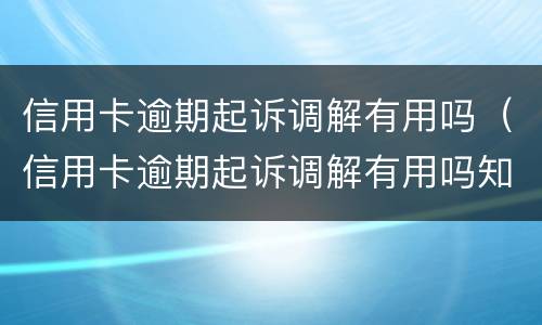 信用卡逾期起诉调解有用吗（信用卡逾期起诉调解有用吗知乎）