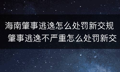 海南肇事逃逸怎么处罚新交规 肇事逃逸不严重怎么处罚新交规