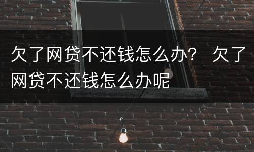 欠了网贷不还钱怎么办？ 欠了网贷不还钱怎么办呢