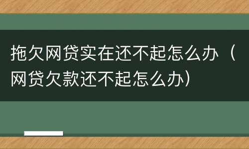 拖欠网贷实在还不起怎么办（网贷欠款还不起怎么办）