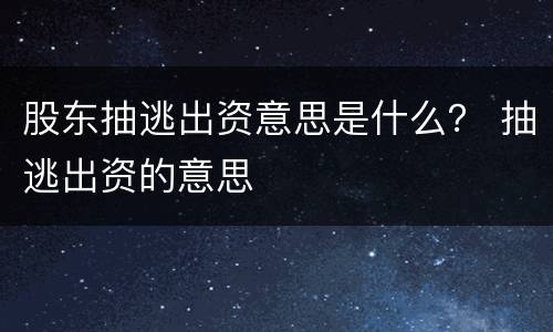 股东抽逃出资意思是什么？ 抽逃出资的意思