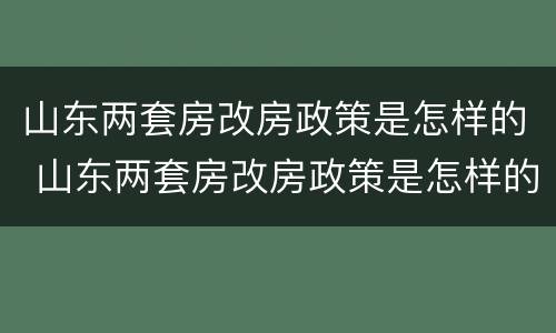 山东两套房改房政策是怎样的 山东两套房改房政策是怎样的呢