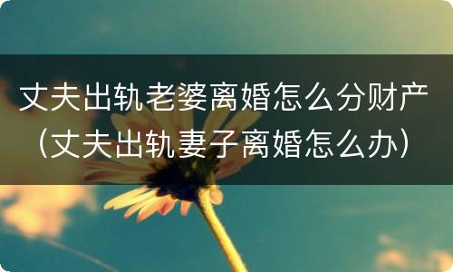 丈夫出轨老婆离婚怎么分财产（丈夫出轨妻子离婚怎么办）