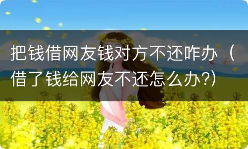 把钱借网友钱对方不还咋办（借了钱给网友不还怎么办?）