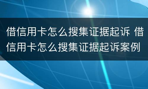 借信用卡怎么搜集证据起诉 借信用卡怎么搜集证据起诉案例