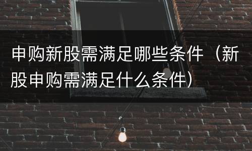 申购新股需满足哪些条件（新股申购需满足什么条件）