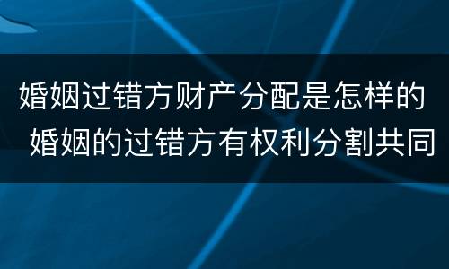 婚姻过错方财产分配是怎样的 婚姻的过错方有权利分割共同财产吗?!