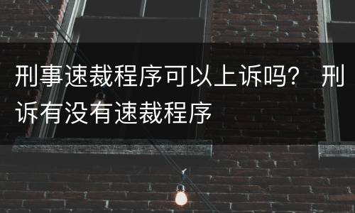 刑事速裁程序可以上诉吗？ 刑诉有没有速裁程序