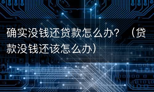 确实没钱还贷款怎么办？（贷款没钱还该怎么办）