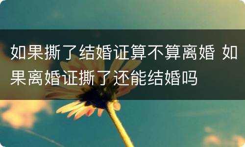 如果撕了结婚证算不算离婚 如果离婚证撕了还能结婚吗