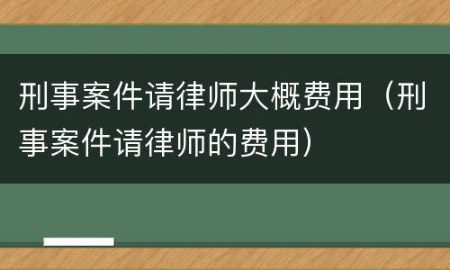 刑事案件请律师大概费用（刑事案件请律师的费用）