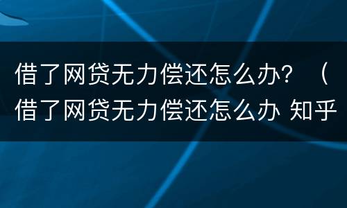 借了网贷无力偿还怎么办？（借了网贷无力偿还怎么办 知乎）