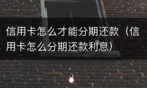 信用卡怎么才能分期还款（信用卡怎么分期还款利息）