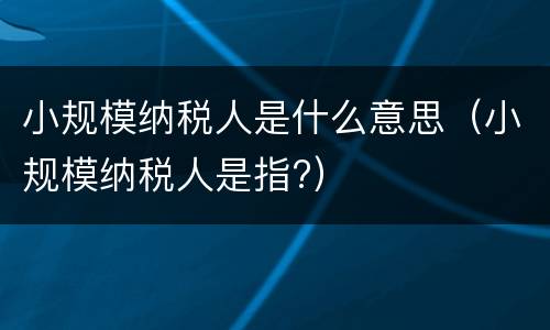 小规模纳税人是什么意思（小规模纳税人是指?）