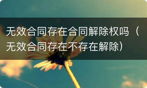 无效合同存在合同解除权吗（无效合同存在不存在解除）