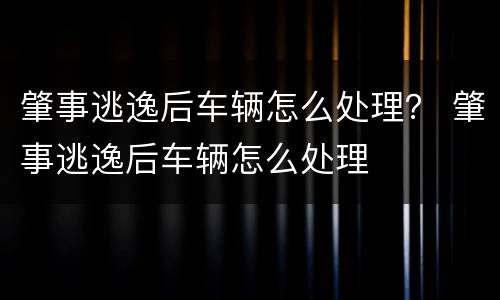 肇事逃逸后车辆怎么处理？ 肇事逃逸后车辆怎么处理