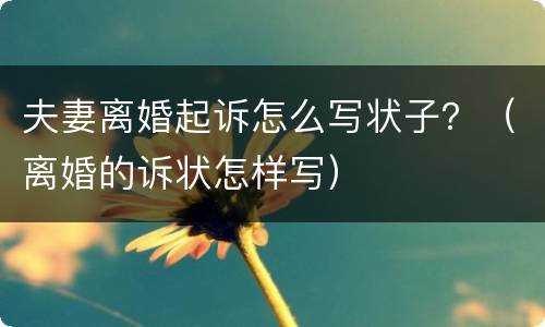 夫妻离婚起诉怎么写状子？（离婚的诉状怎样写）