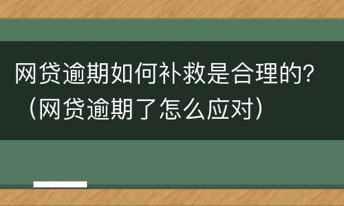 网贷逾期如何补救是合理的？（网贷逾期了怎么应对）