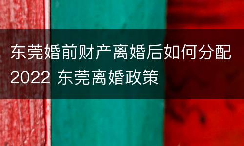 东莞婚前财产离婚后如何分配2022 东莞离婚政策