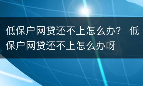 低保户网贷还不上怎么办？ 低保户网贷还不上怎么办呀