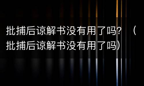 批捕后谅解书没有用了吗？（批捕后谅解书没有用了吗）
