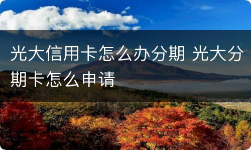 光大信用卡怎么办分期 光大分期卡怎么申请