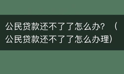 公民贷款还不了了怎么办？（公民贷款还不了了怎么办理）