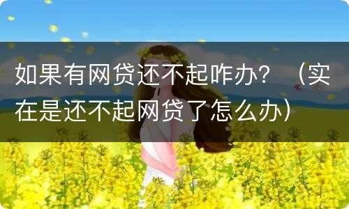 如果有网贷还不起咋办？（实在是还不起网贷了怎么办）