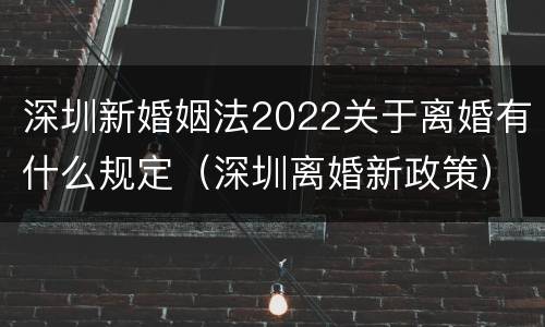 深圳新婚姻法2022关于离婚有什么规定（深圳离婚新政策）