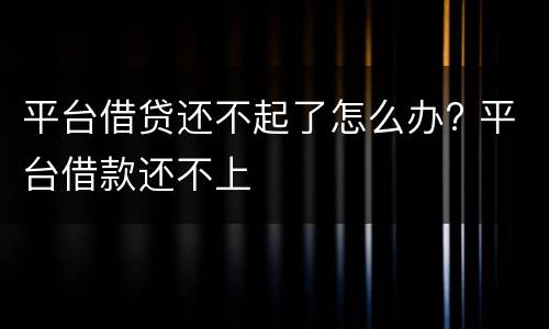平台借贷还不起了怎么办? 平台借款还不上
