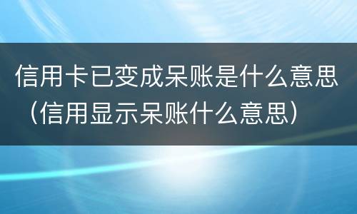 信用卡已变成呆账是什么意思（信用显示呆账什么意思）