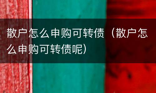 散户怎么申购可转债（散户怎么申购可转债呢）