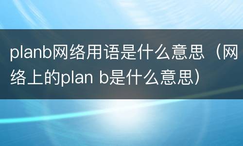 planb网络用语是什么意思（网络上的plan b是什么意思）