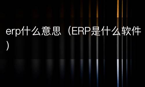 erp什么意思（ERP是什么软件）