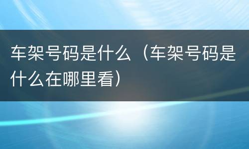 车架号码是什么（车架号码是什么在哪里看）