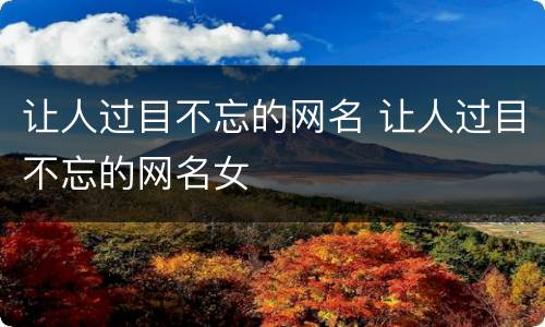 让人过目不忘的网名 让人过目不忘的网名女