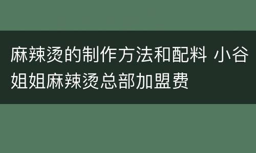 麻辣烫的制作方法和配料 小谷姐姐麻辣烫总部加盟费