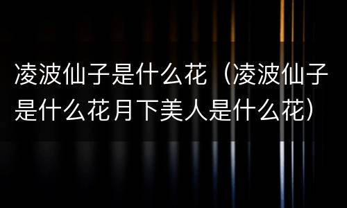 凌波仙子是什么花（凌波仙子是什么花月下美人是什么花）