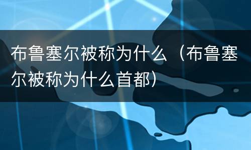 布鲁塞尔被称为什么（布鲁塞尔被称为什么首都）