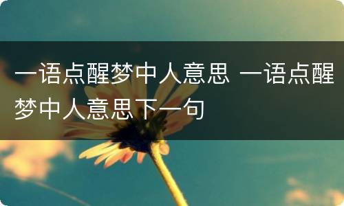 一语点醒梦中人意思 一语点醒梦中人意思下一句