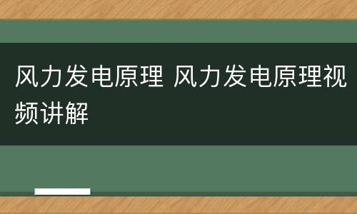 风力发电原理 风力发电原理视频讲解