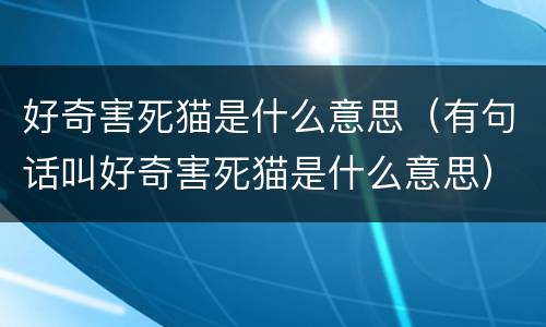 好奇害死猫是什么意思（有句话叫好奇害死猫是什么意思）