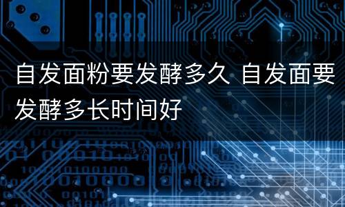 自发面粉要发酵多久 自发面要发酵多长时间好