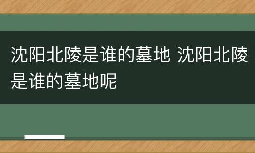 沈阳北陵是谁的墓地 沈阳北陵是谁的墓地呢