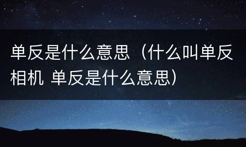 单反是什么意思（什么叫单反相机 单反是什么意思）