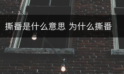 撕番是什么意思 为什么撕番