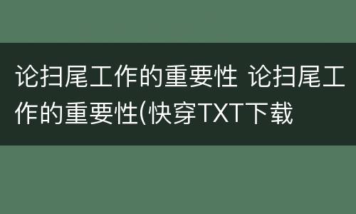 论扫尾工作的重要性 论扫尾工作的重要性(快穿TXT下载